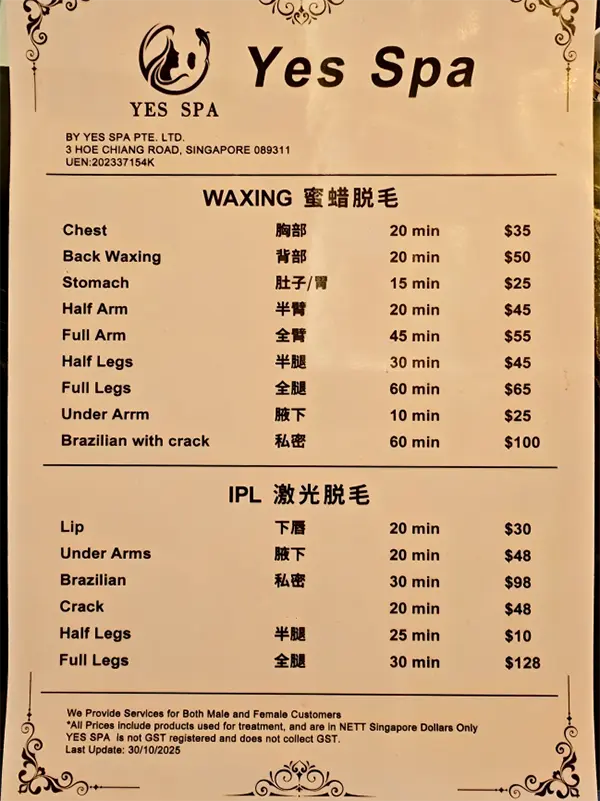 Yes Spa 3 Hoe Chiang Road